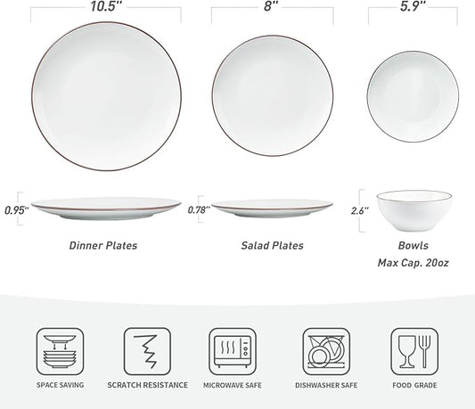 Famiware Venus Dinnerware Sets, 12 Piece Dish Set, Plates and Bowls Sets for 4, White