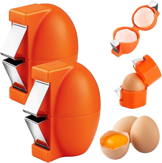 Egg Shell Opener, 2026 New Stainless Steel Egg Cracker Tool, Multifunctional Egg Opener, Eggs Separator for Raw and Hard Boiled Eggs Peeler Shell Remover to Quickly Cut Eggshells (orange 2pcs)
