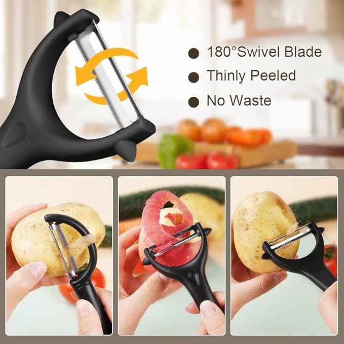 2PCS Potato Vegetable Peeler Set, Fruit Peeler for Kitchen Ergonomic Handle Sharp Blade Stainless Steel Peeler
