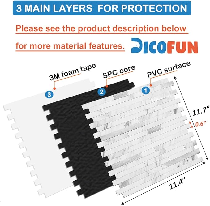 DICOFUN 20-Sheet Peel and Stick Backsplash Tile, Faux White Marble Look PVC Mixed Metal Stick on Backsplash Tiles for Kitchen, 18.8 sq.ft