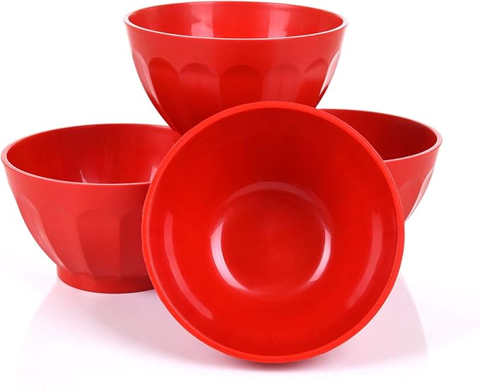 Mintra Colorful Unbreakable Plastic Bowl 4pk - (Large - 1.8L, Red) - (Part Of A Set) - Salad, Snacks, Breakfast Cereal, Fruit, Popcorn, Soup - Shatterproof, BPA Free
