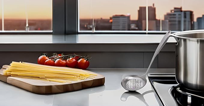 Cooking Skimmer Slotted Spoon, Heavy Duty Mesh Stainless Steel Colander Spoon Ladle Strainer for Cooking n Frying, Balance Pasta Scoop Strainer Spoon