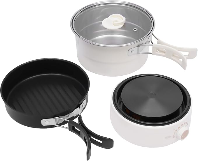 Portable Electric Hot Pot 500W 1.6L with Foldable Handles Power Adjustment Non-stick Frying Pan Mini Hot Pot Multi-Functional Ramen Noodle Cooker for Noodles Steak Cooker (White)