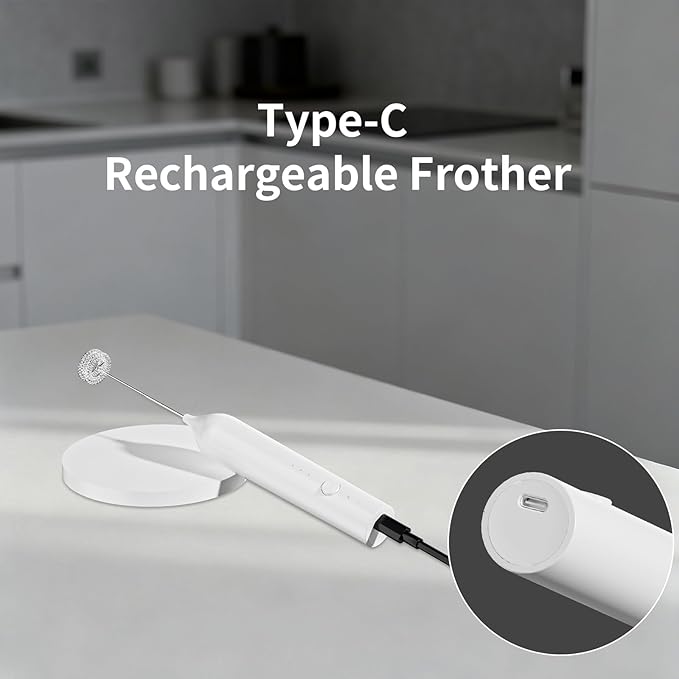 BZPP Kitchen Milk Frother Handheld with Stand, 3 Speeds Adjustable Mixer Electric Handheld Frother Wand, Hand Mixer Matcha Whisk Coffee Stirrers for Matcha, Hot Chocolate, Egg, Lattes - White