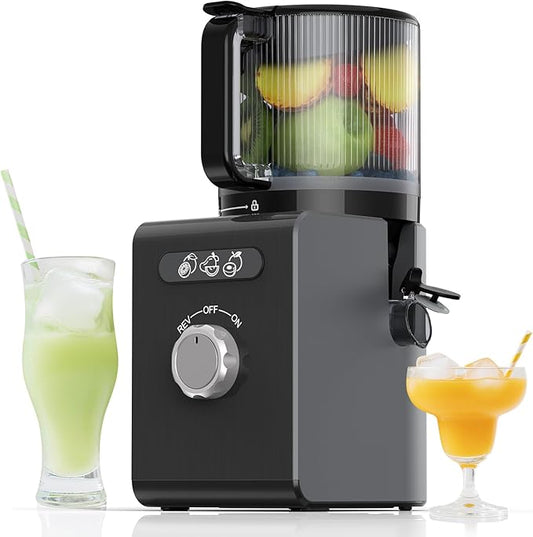 Cold Press Juicer Machines with 6.5" Large Feed Chute, Juicer for Whole Vegetables & Fruits, High Juice Yield (Silver)