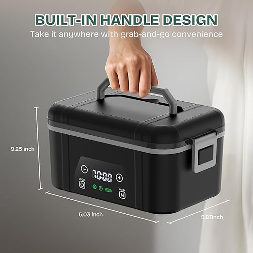 Cordless Heated Lunch Box, Smart Timer Automatic Heating Food Warmer for Adults, 5.5-Cup Portable Electric Lunch Container with Handheld Insulated Bag