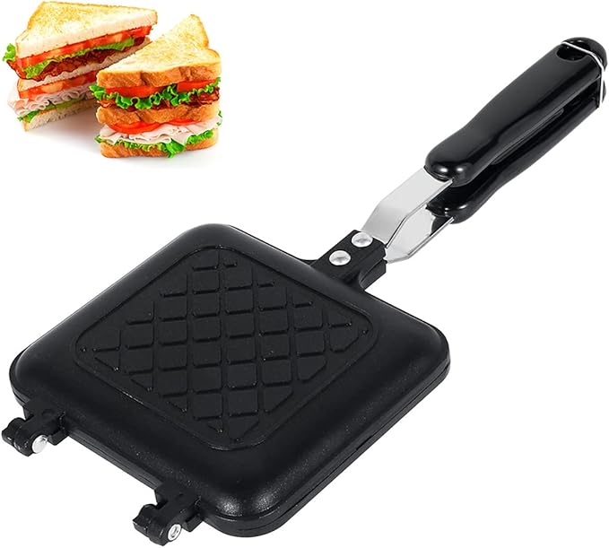 Grilled Sandwich Maker,Camping Toastie Maker, Stove top Panini Press Pan with Non-Stick Plates, Double Sided Hot Toasted Sandwich Maker Breakfast Frying Pan for Outdoors Camp Home Kitchen