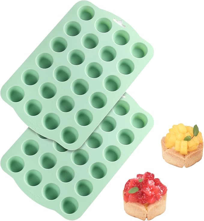 QELEG 2 Pcs Silicone Mini Cake Puck Mold, 24 Cup Cylinder Silicone Chocolate Mold, Cake Baking Mold for Chocolate Candy Covered Dessert Molds Set of 2, 2Pcs Green/24-Cavity