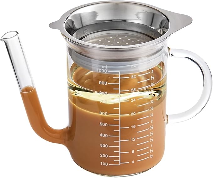 HIC Kitchen Roasting Fat Separator Gravy Strainer, Borosilicate Glass, 32-Ounces, For Stress-Free Holiday Meal Prep and Serving