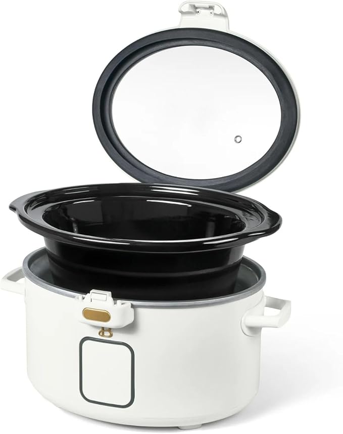 4QT Programmable Slow Cooker with Hinged Lid, Touch Display, Multiple Heat Settings, Ideal for Family Meals