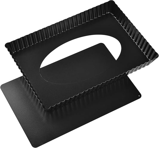 Bakeley Rectangle Tart Pan, 13-Inch with Removable Loose Bottom Non-Stick Oblong Quiche Bakeware for Oven Baking (Black)