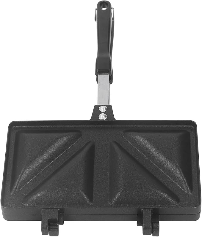 Fockety Hot Sandwich Maker, Double Sided Heating Aluminum Alloy Panini Maker Pan Even Heating Lightweight Portable Sandwich Press Grill for Sandwiches, Frying Eggs, Baking Bread (Black)