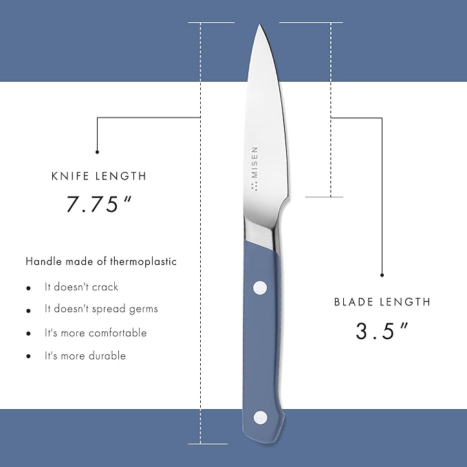 Misen 3.5‑Inch Paring Knife 2.0 - AICHI ACUTO440 High‑Carbon Stainless Steel, Rust‑Proof Blade - Ergonomic Spine, Precision Peeling, Trimming, and Slicing - Lightweight & Versatile - Blue