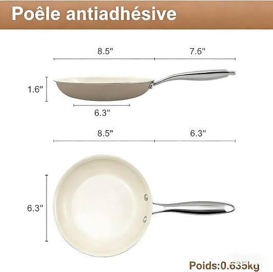 Jovire 8.5 Inch Ceramic Nonstick Frying Pan Skillet - PFAS-Free, Non-Toxic, Oven Safe & Induction Ready, Aluminum Cookware with Stainless Steel Handle