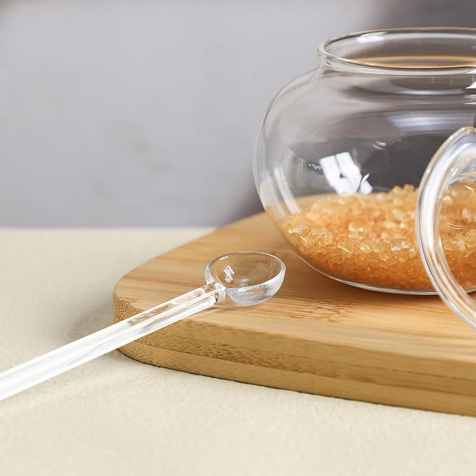 123Arts Clear Glass Sugar Bowl With Lid and Sugar Serving Spoon,8 ounces