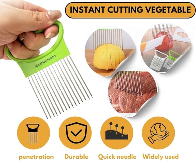 Potato slicer & Kitchen Gadgets, 1 Crinkle Cutter, 1 Onion Slicer, Stainless Steel Onion Holder, Vegetable, Avocado, Tomato,Mandoline Slicer, Fruit Cutter, wavy crinkle cutter for veggies,