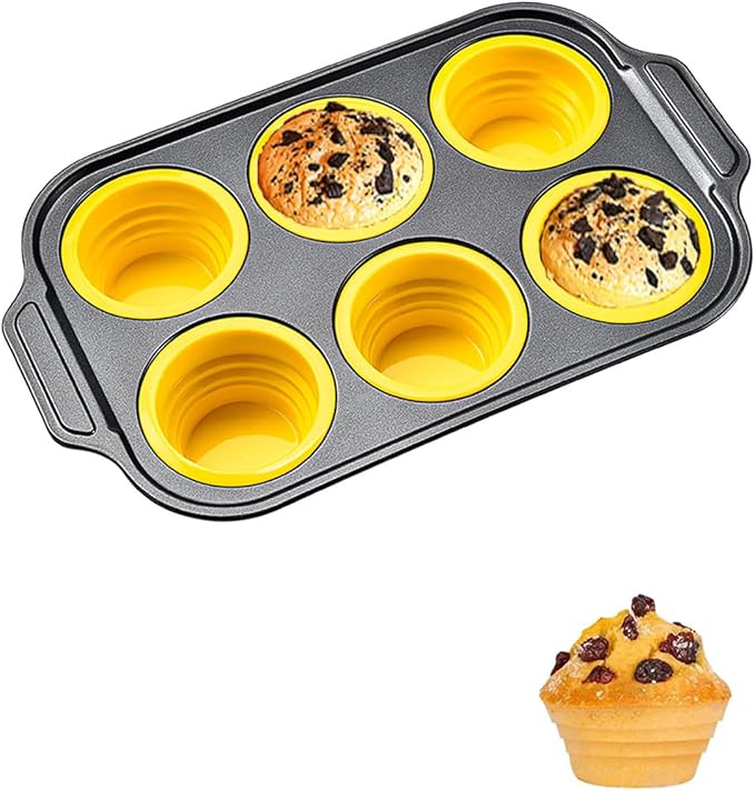 YiYeraio 6 Cups Silicone Muffin Pans for Baking with Metal Frame, Egg Bite Molds, Cupcake Pans Regular Size, Muffin Tins Easy to Pop Nonstick Non Toxic Bakeware for Oven Dishwasher Safe