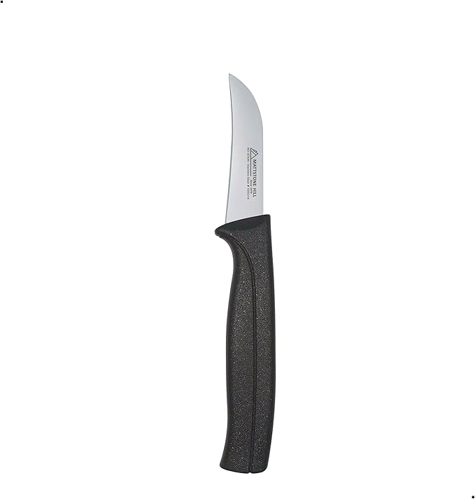 Paring Knife 2.5 Inch - MATTSTONE HILL Bird's Beak Paring Knife, For Peeling and Paring Fruits and Vegetables, Slim Blade, Premium Stainless Steel, Semi Soft Handle, Black