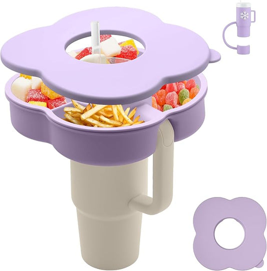 Snack Bowl with Lid for Stanley 30 oz Tumbler with Handle, Silicone Snack Tray Snack Ring for Stanley Cup Accessories, Suitable for Car Cup Holder or Outdoor, Orchid