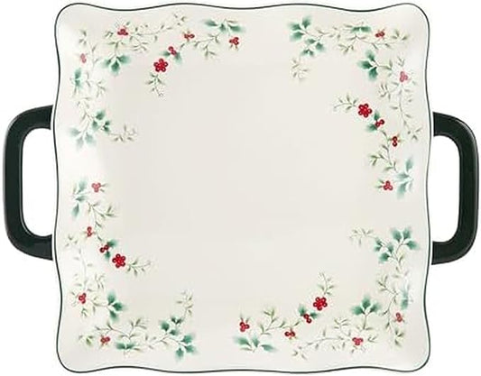 Pfaltzgraff Winterberry Square Platter with Handles, Multicolored, 15.25 Inch