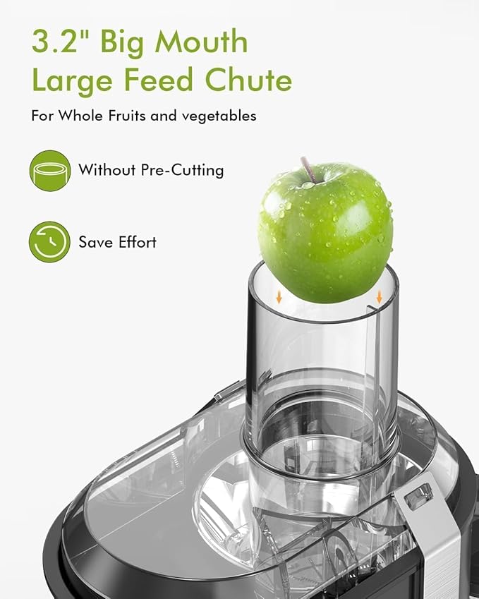 SIFENE Centrifugal Juicer Machine With 3.2 Inch Wide Mouth Chute And 1300W Peak Power Motor For Whole Fruits And Vegetables Compact Stainless Steel Juice Extractor With 3 Speed Control