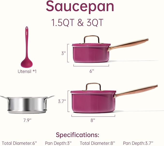 CAROTE Stainless Steel Saucepan Set, 2 Sauce Pans, Purple