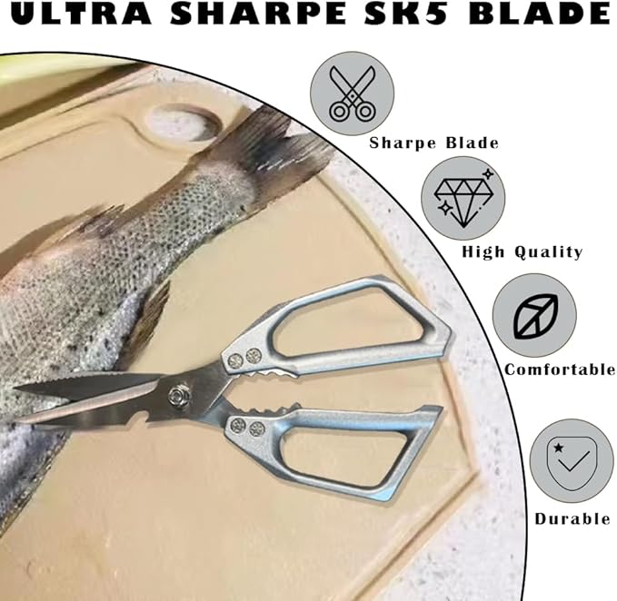 Kitchen Shears， All Purpose Heavy Duty Poultry Shears, Ultra Sharp Japanese Meat Scissors, ，Dishwasher cleaning Safe tainless Steel Comfort Grip Handle Kitchen Scissors for Food, Chicken Bones, Turkey