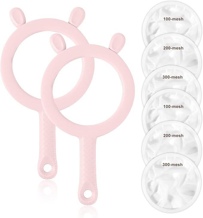 3-in-1 Fine Mesh Strainer with Detachable Sieves, 100/200/300 Mesh Strainer with Pink Handle (2 Pink)