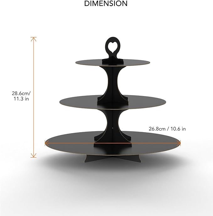 BLISSUR Cupcake Stand Tower, 3 Pack, Black, 3 Tiered, Cup Cake Stand Cardboard Dessert Holder for Parties (Black, Small, 3 Pack)