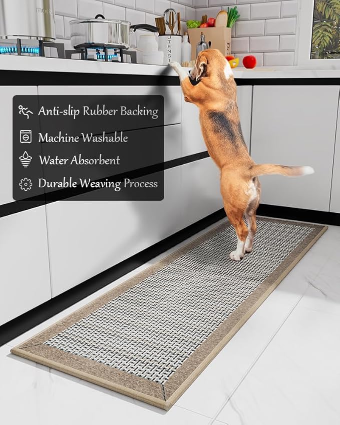 PADOOR Kitchen Mats for Floor, Kitchen Rugs Non Slip Washable, Rubber Backed Kitchen Runner Super Absorbent Kitchen Floor Mat Sink Rug, 20”x32” Brown