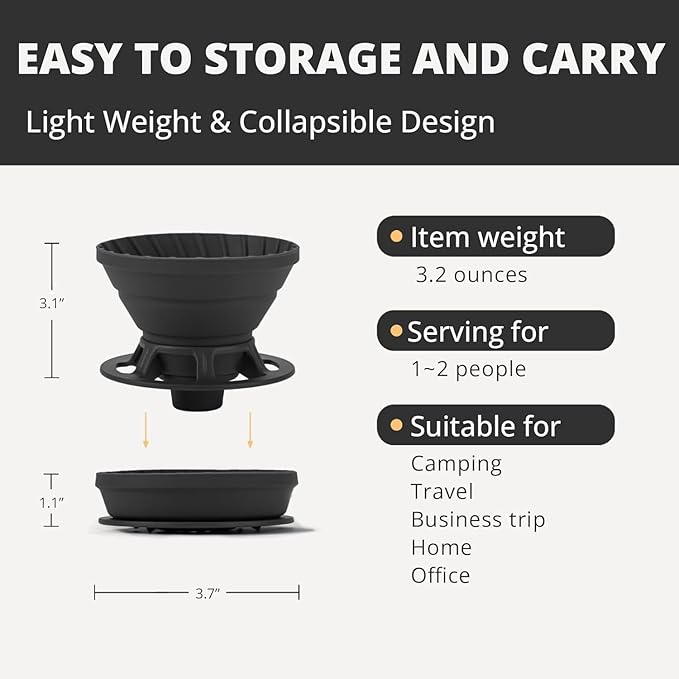 Vandroop Collapsible Pour Over Coffee Dripper, Silicone Reusable Pour Over Coffee Maker for Camping, Travel, Home&Office, Single Clever Coffee Dripper With 100 Filter Paper #01(1-2 Cup)
