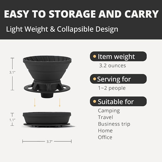 Vandroop Collapsible Pour Over Coffee Dripper, Silicone Reusable Pour Over Coffee Maker for Camping, Travel, Home&Office, Single Clever Coffee Dripper With 100 Filter Paper #01(1-2 Cup)