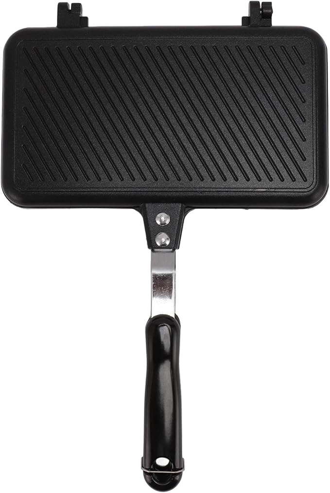 Nonstick Stovetop Waffle Maker Pan, Aluminum Waffle Pan for Family Breakfast, Portable Camping Waffle Maker with Long Handle for Even Heating on Gas or Electric Stove (Type 2)