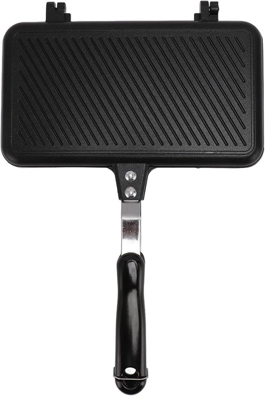 Nonstick Stovetop Waffle Pan, Portable Aluminum Waffle Maker for Family Breakfast, Camping Waffle Maker Pan with Long Handle, DIY Crispy Waffles for Home and Outdoor Use (Style 2)