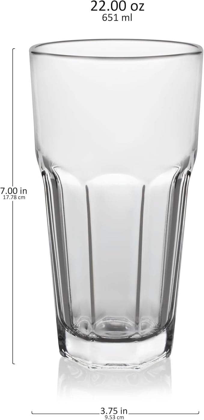 Libbey Gibraltar Thick Drinking Glasses, 22-ounce, Tall Tempered Cocktail Drinking Cup Set for Parties and Everyday Use
