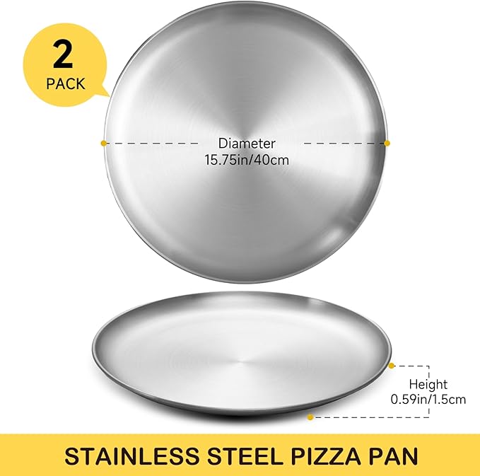 YeKuKing 16 Inch Pizza Pan for Oven Stainless Steel Baking Sheet Round Plates for Cake Pie and Salad Pizza Steel Large Tray Oven Dishwasher Safe & Easy Clean(2 PACKS)