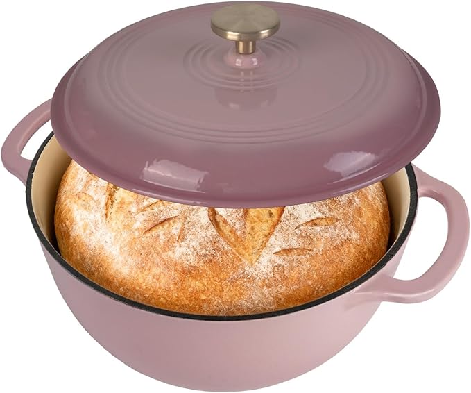 Fijxzct Premium Enameled Cast Iron Dutch Oven for Bread Baking | Non-Stick 5.5QT Oval Bread Oven with Lid | Perfect for Sourdough, Loaf, and Artisan Baking (Round Pink, 5.5 QT)