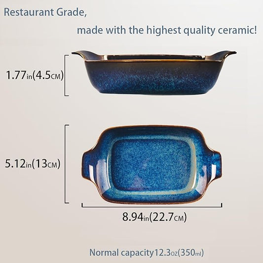 LIUYWYHCF Ceramics Au Gratin baking Dishes Set of 2, Baking Tray Bake ware, 12.3 oz Ramekins, for Pie Pan, Appetizer, Tart, Dessert, Quiche, Oven Small dish, individual dishes, Rectangular 9 Inch