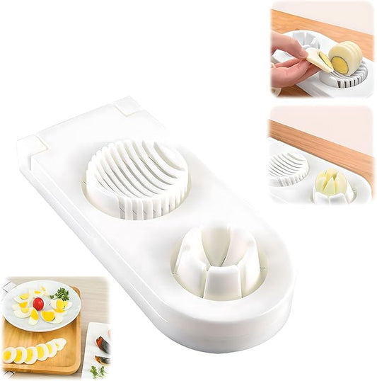 Generic 2 in 1 stainless steel wire egg slicer; cooked egg slicer; egg cutter; strawberry slicer; multi-purpose egg slicer; suitable for slicing soft fruits, etc., 7.87L*3.54W*1.18H, White