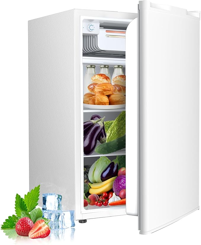 4.5 Cu.ft Mini Fridge with Freezer, Compact Refrigerator with Reversible Single Door, Adjustable Thermostat, Low Noise, Energy Efficient for Office, Dorm, Bedroom, Apartment White