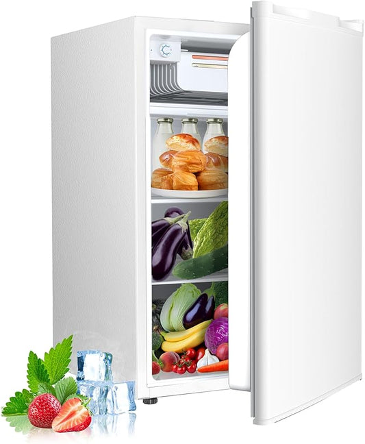 4.5 Cu.ft Mini Fridge with Freezer, Compact Refrigerator with Reversible Single Door, Adjustable Thermostat, Low Noise, Energy Efficient for Office, Dorm, Bedroom, Apartment White