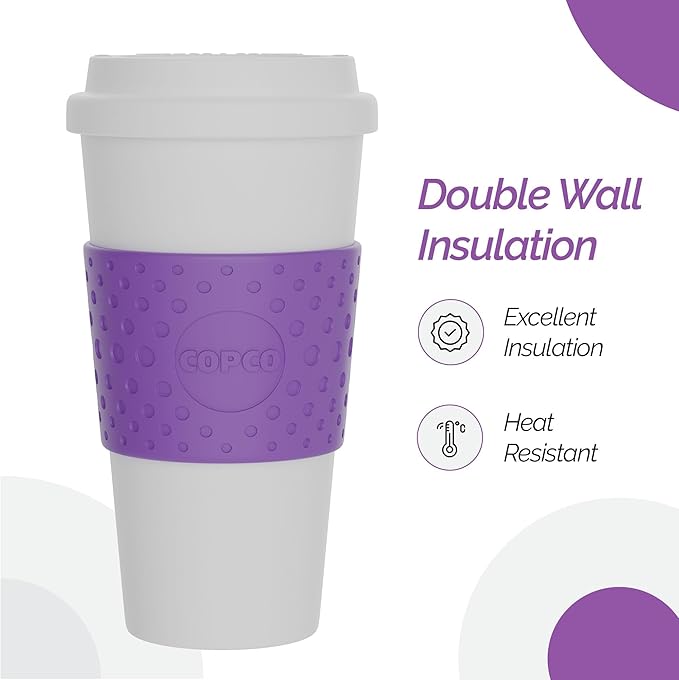 Copco Acadia 16 oz Reusable To-Go Travel Mug - BPA-Free Insulated Coffee Cup with Double-Wall Insulation, Spill-Resistant Lid & Non-Slip Rubber Grip - Dishwasher Safe (Lilac)