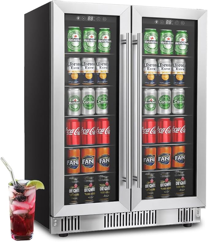 Erivess 24 inch Dual Zone Wine and Beverage Refrigerator Cooler, 5.4 Cubic/176 Can Large Fridge with Glass Front Door, Beer or Wine,Small Refrigerator with Adjustable Shelves and Digital Display