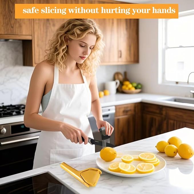 Lemon Squeezer, Lemon Juicer, Flat Lime Squeezer Manual, Hand Juicer Press, Lemons Slicer and Paring Knife, Easy to Use Fruit Citrus Press for Lemons, Citrus, Lime, Orange (Yellow)