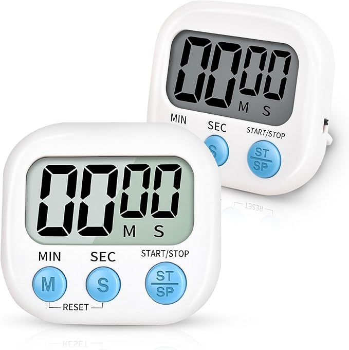 2-Pack Digital Kitchen Timer for Cooking, Multi-Function Electronic Timer, Big Digits Loud Alarm Strong Magnetic Backing, Classroom Timers for Teachers 2-Piece White