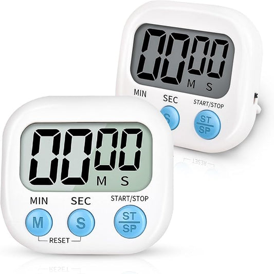 2-Pack Digital Kitchen Timer for Cooking, Multi-Function Electronic Timer, Big Digits Loud Alarm Strong Magnetic Backing, Classroom Timers for Teachers 2-Piece White