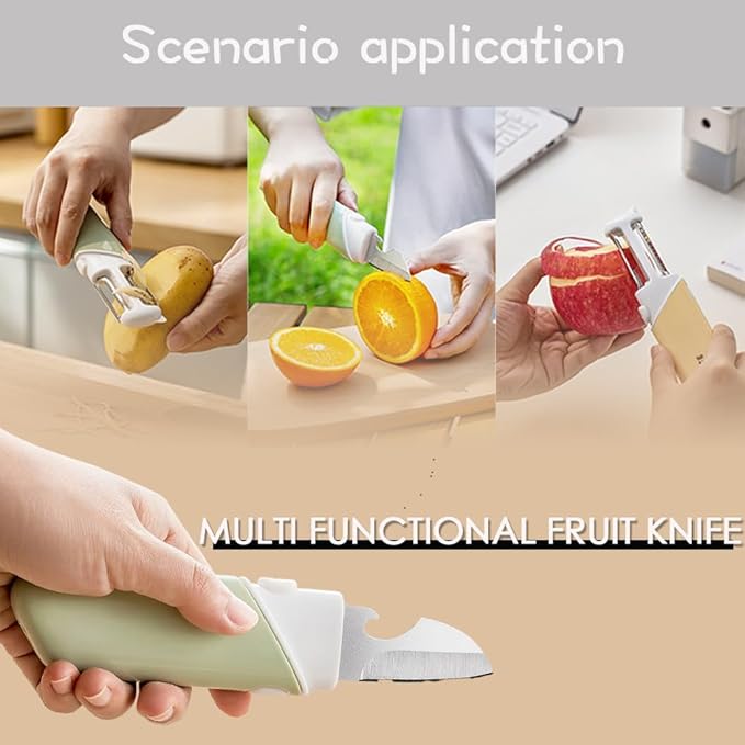 Peeler and Fruit Knife 5-in-1, Portable for Home, Dorm, and Office Use, Foldable with Bottle Opener.