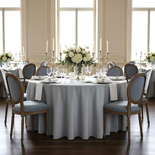 sancua Round Tablecloth - 120 Inch - Water Resistant Spill Proof Washable Polyester Table Cloth Decorative Fabric Table Cover for Dining Tables, Buffet Parties and Camping, Silver Grey