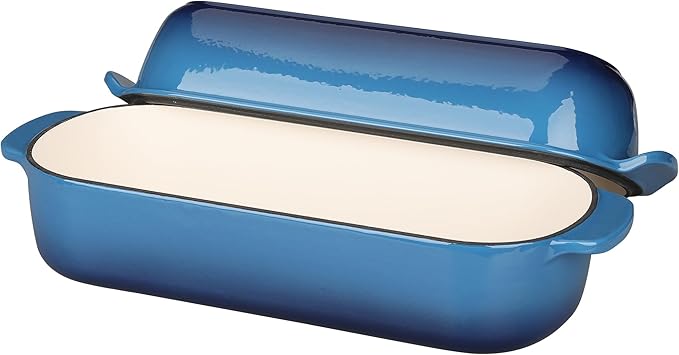 EDGING CASTING Enameled Cast Iron Loaf Pan with Lid, Bread pan, Dutch Oven Bread pan for Homemade Sourdough Bread Baking, 12.5x5.5 inch, 5qt, Lake Blue