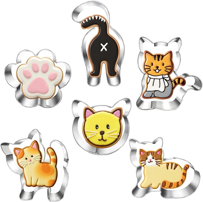 Kitty Cat Cookie Cutter Set-6 Piece-Cat Face, Kitty Butt, Paw and 3 Cute Shapes Molds for Cat Themed Party